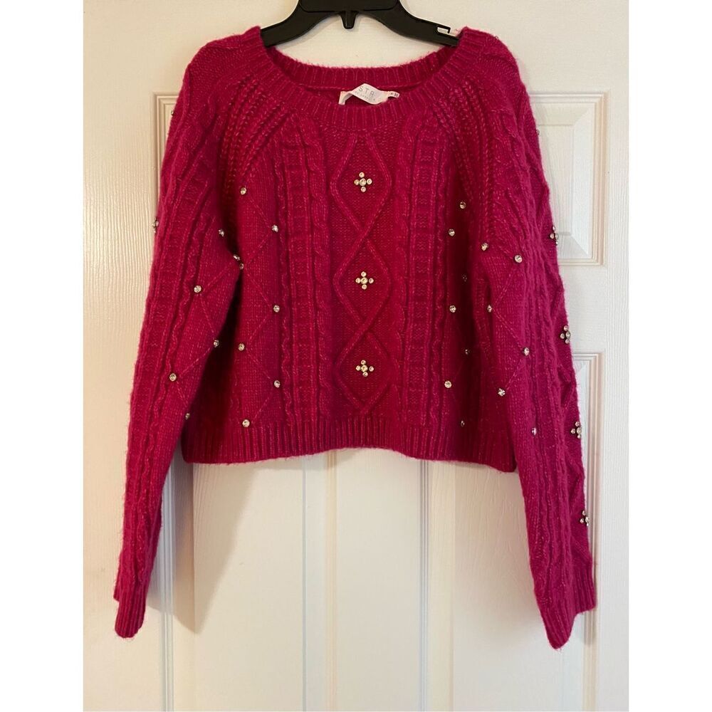 New ASTR the label Women's Madison Pullover Knit Sweater Pink Embellished M